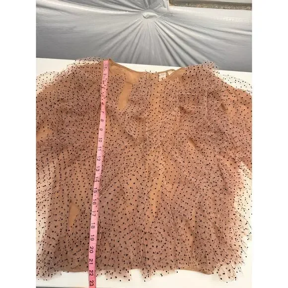 Anthropologie Dolan Womens XL Left Coast Mesh Ruffle Top Nude Polka Dot Romantic - Picture 14 of 16